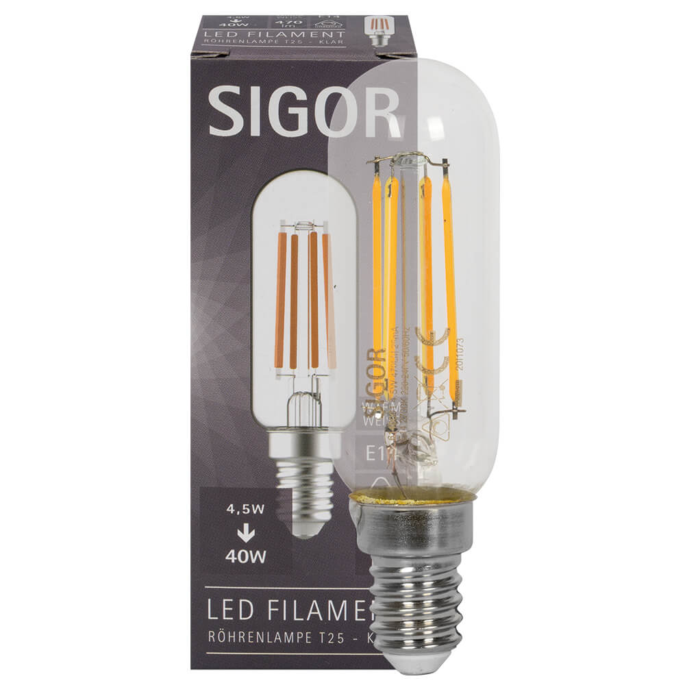 LED-Filament-Lampe, Rhren-Form, klar, E14/4,5W (40W), 470 lm, 2700K