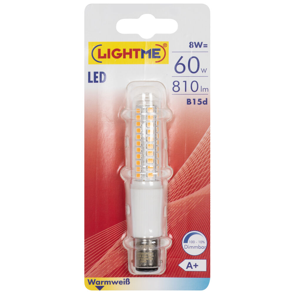 LED-Lampe, Rhren-Form, klar, B15d/8W (60W), 810 lm, 3000K