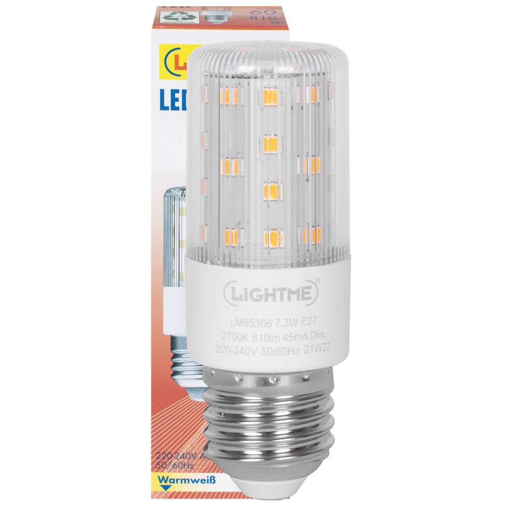 LED-Lampe, Rhren-Form, klar, E27/7,3W (60W), 810 lm, 2700K