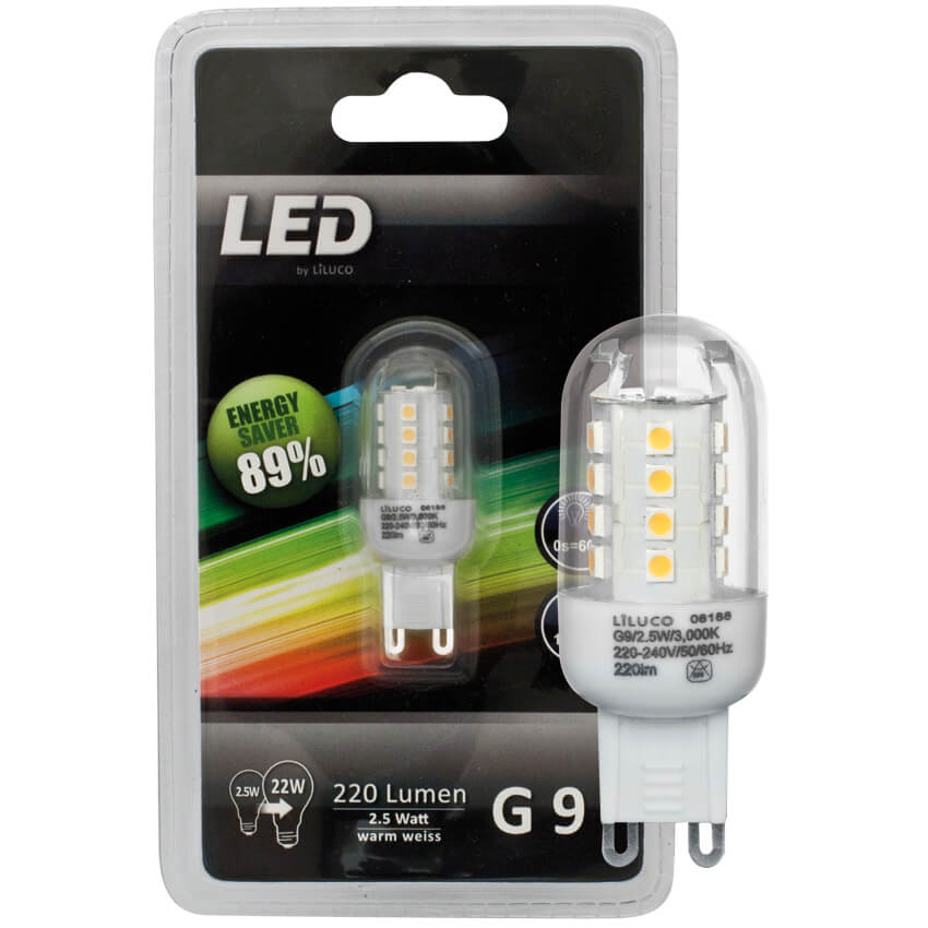 LED-Stiftsockellampe, klar, G9/2,5W (22W), 220 lm, 3000K