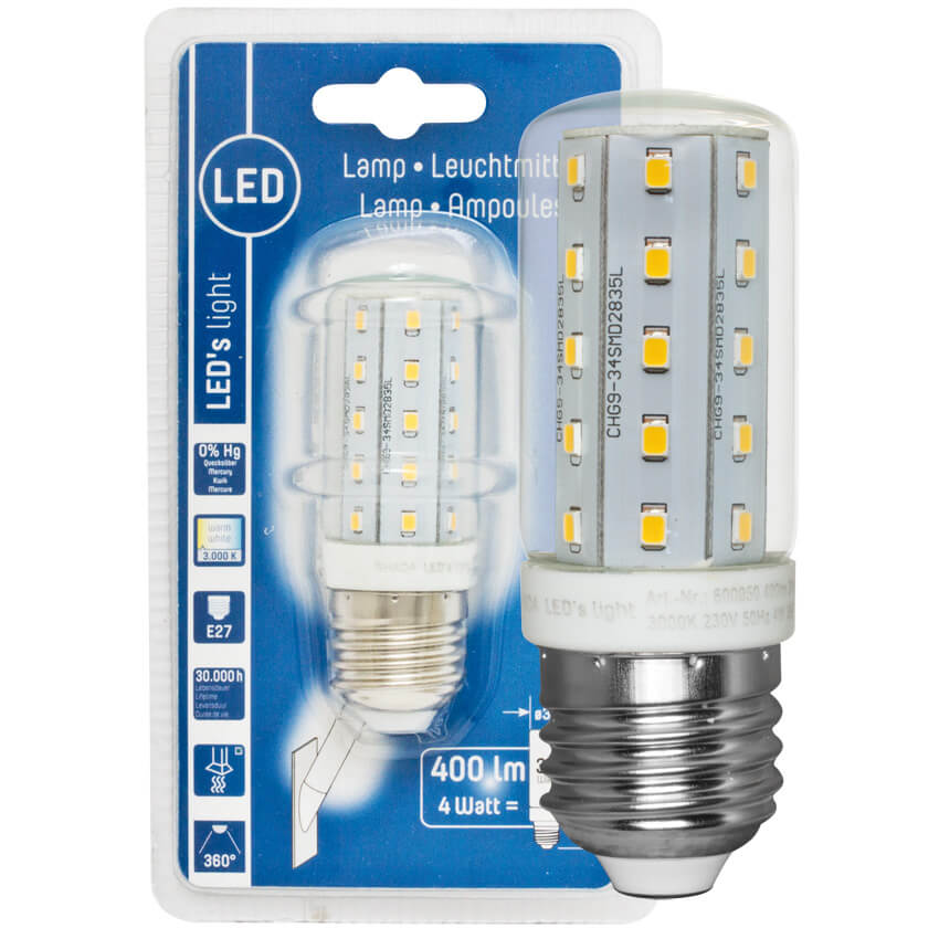 LED-Rhrenlampe, klar, E27/230V/4W, 400 lm