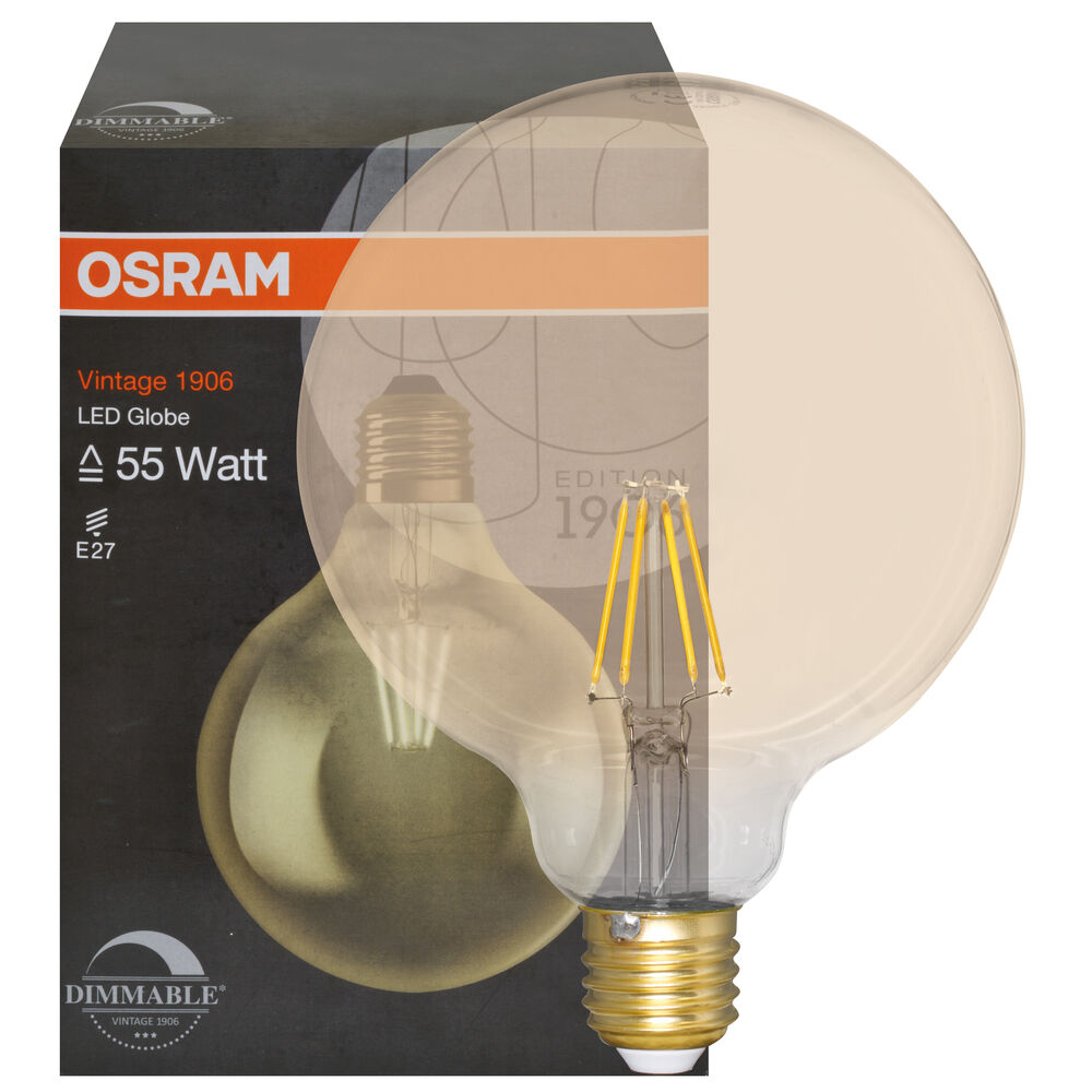 LED-Filament-Lampe,  VINTAGE 1906, Globe-Form,  gold, E27/7W, 725 lm,  L 173,  125