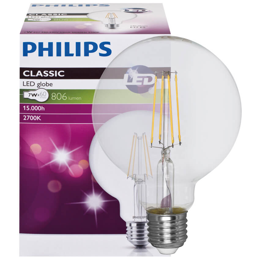 LED-Filament-Lampe, Globe-Form,  klar, E27/7W, 806 lm