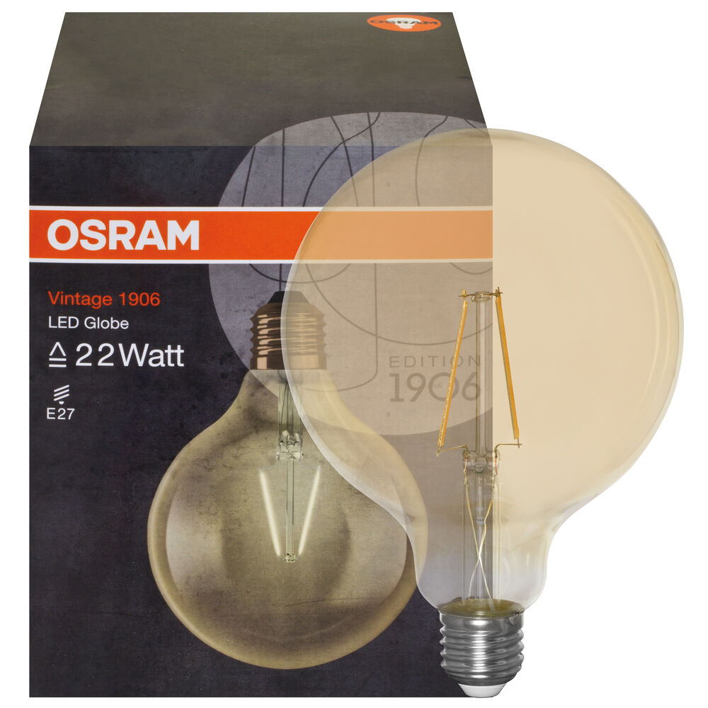 LED-Filament-Lampe,  VINTAGE 1906, Globe-Form, gold, E27, 2400K, L 168,  124