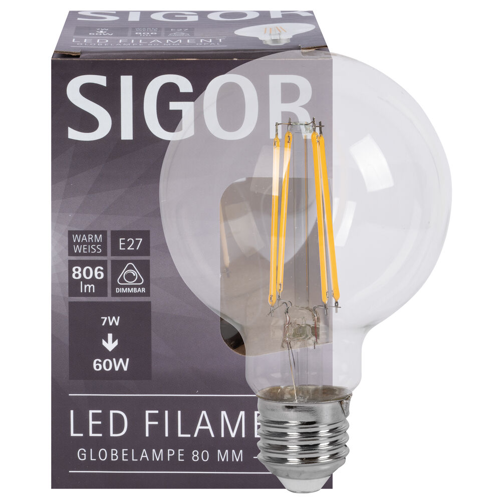 LED-Filament-Lampe, Globe-Form, klar, E27, 2700K