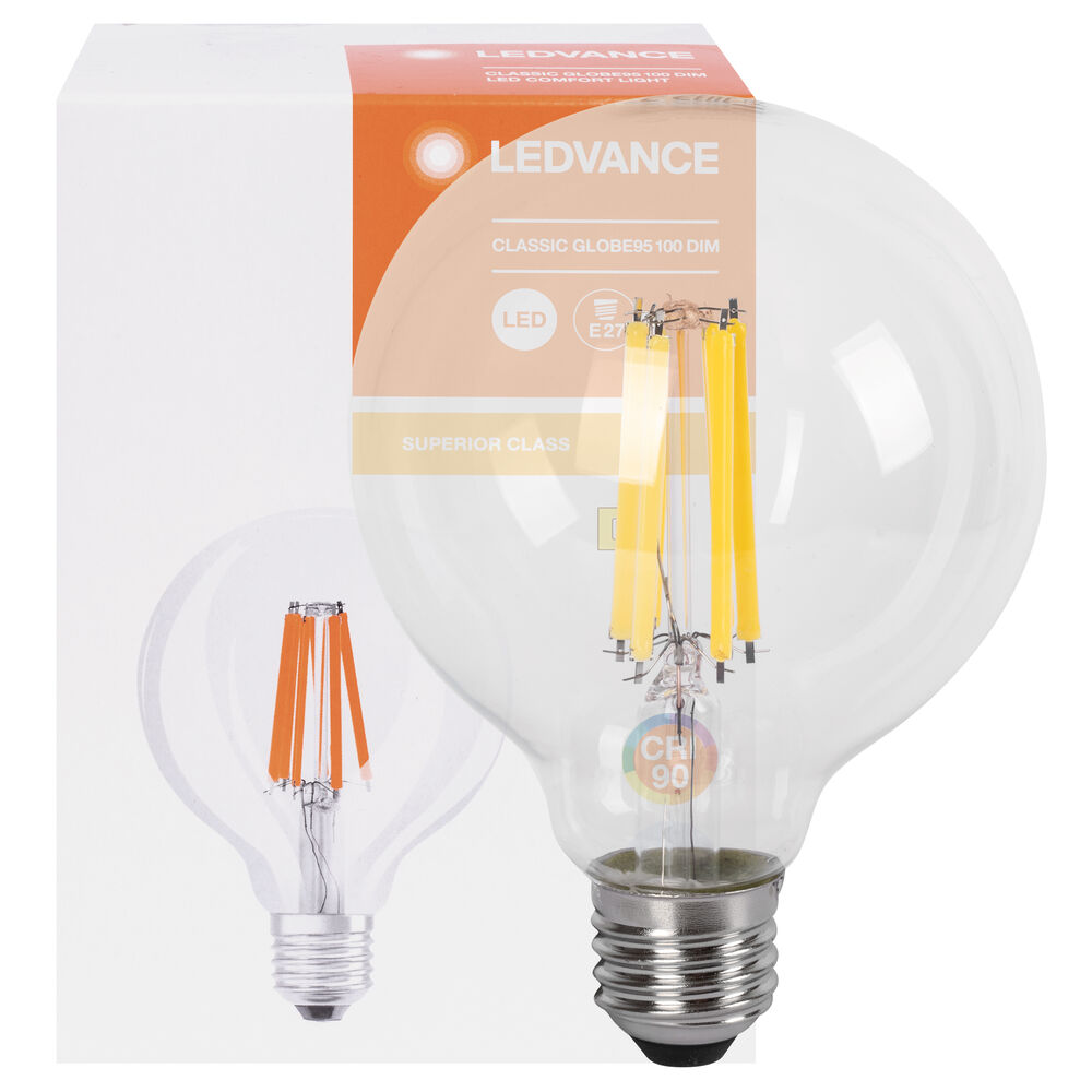 LED-Filament-Lampe, SUPERIOR CLASSIC GLOBE, Globe-Form, klar, E27/11W (100W), 1.521 lm, 2700K