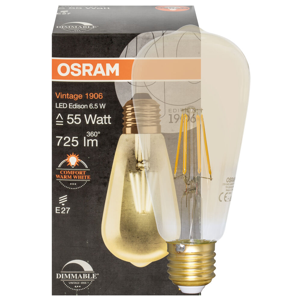 LED-Filament-Lampe,  VINTAGE 1906, Edison-Form, gold, E27/7W, 725 lm
