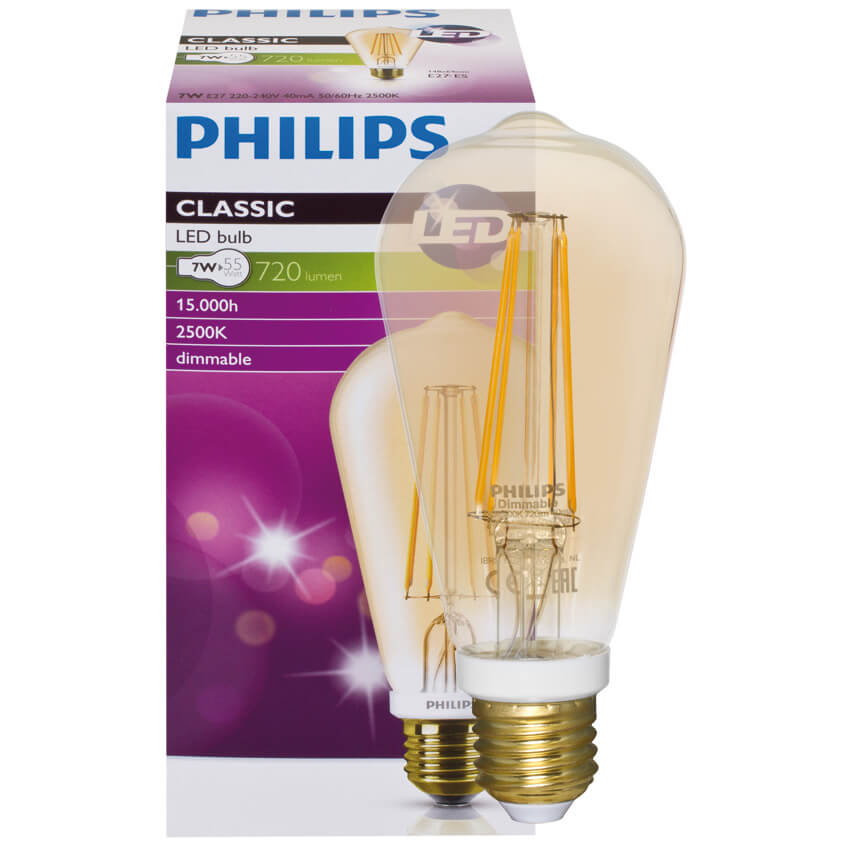 LED-Filament-Lampe, CLASSIC, Edison-Form, gold, E27/7W, 720 lm, 2500K