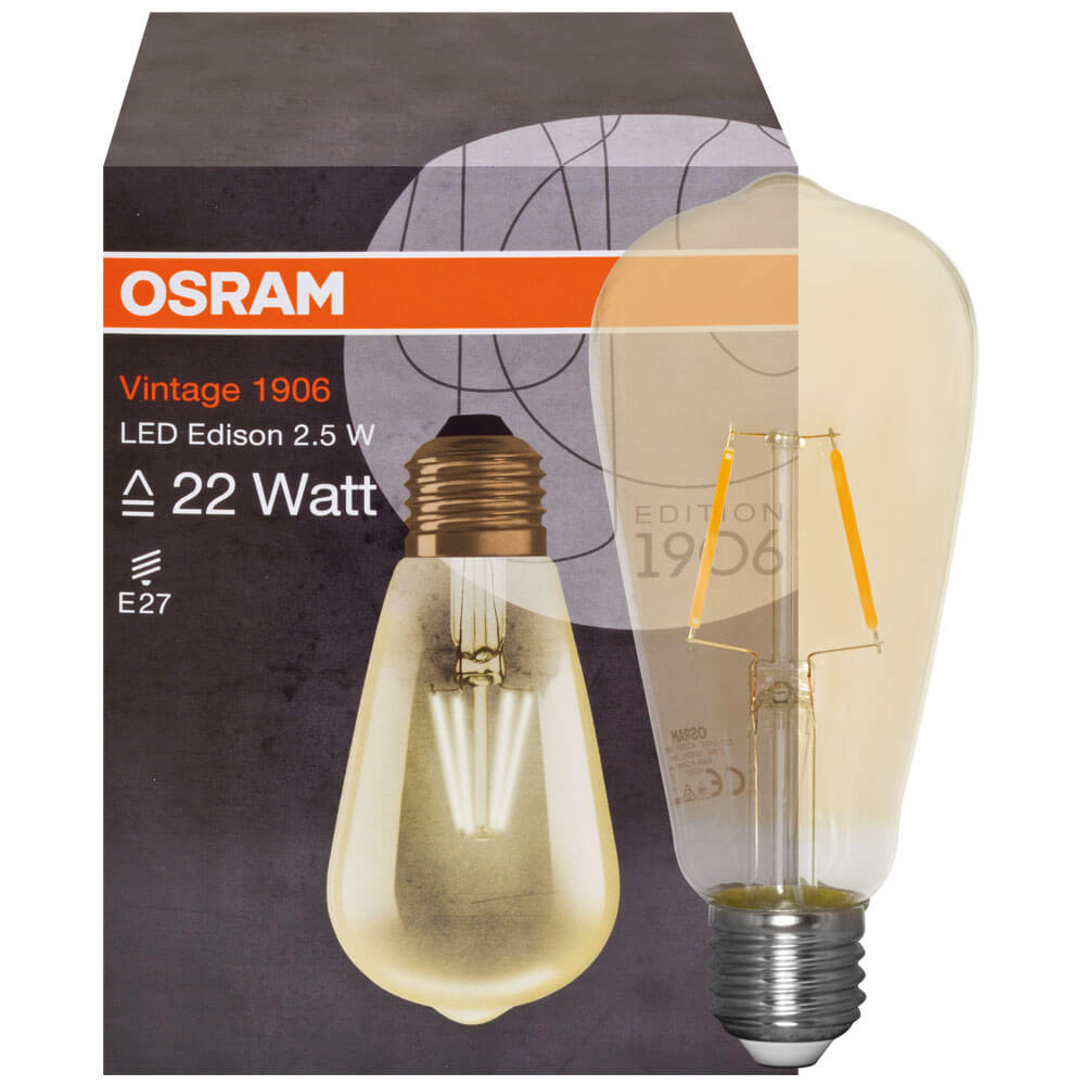 LED-Filament-Lampe,  VINTAGE 1906, Edison-Form, gold, E27, 2500K, L 145,  64