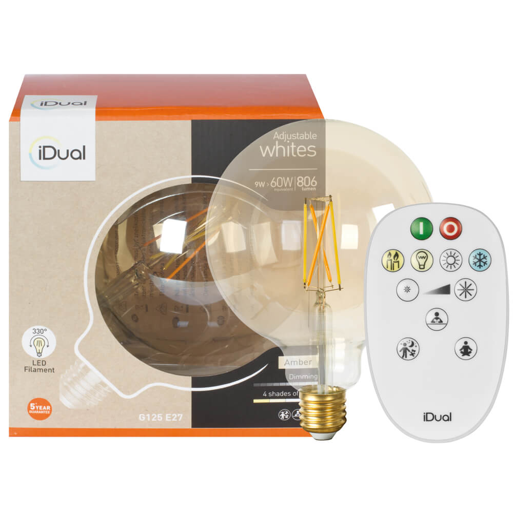 LED-Filament-Lampe, Globe-Form, Amber getnt, E27/9W (60W), 806 lm, 2200K - 5500K