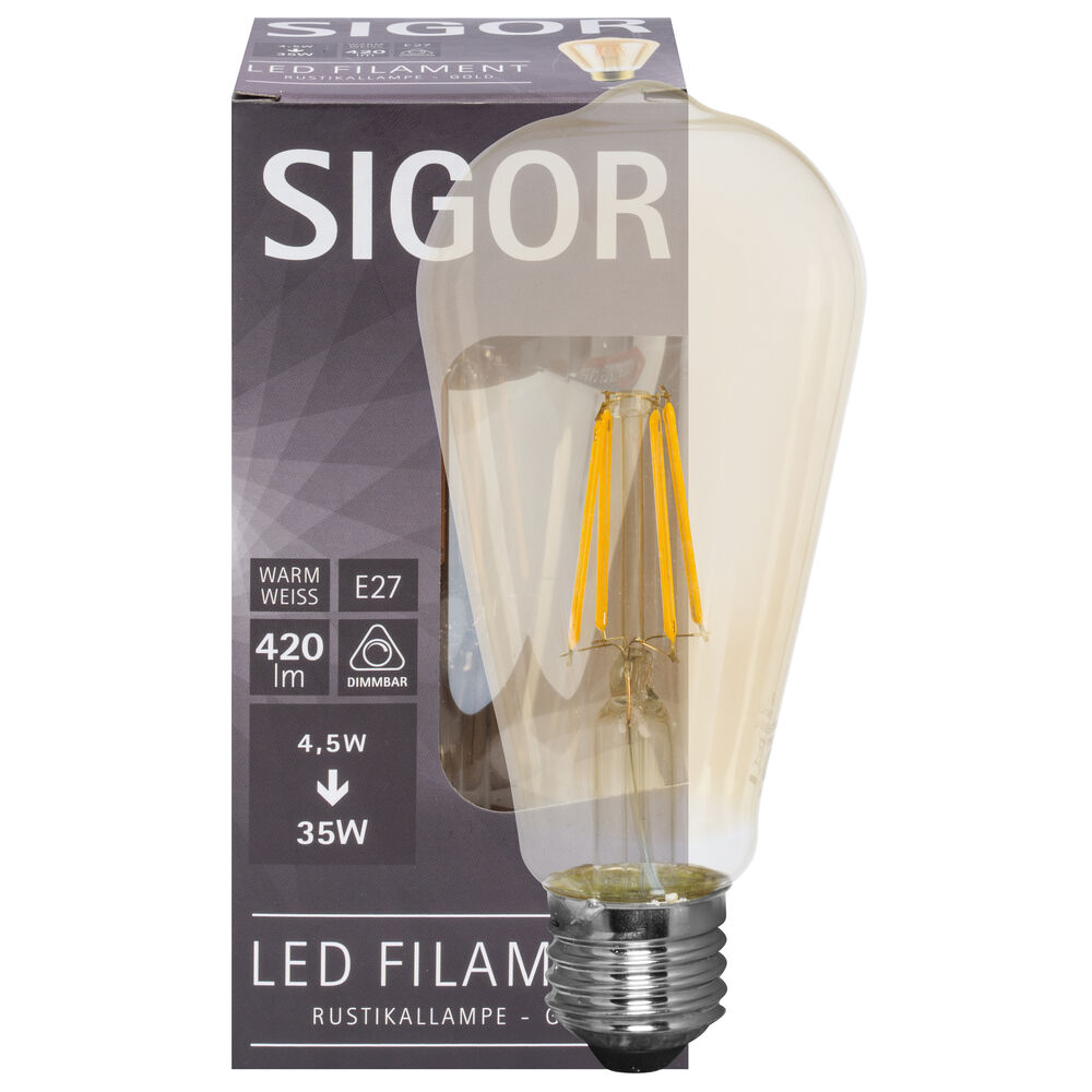 LED-Filament-Lampe, Edison-Form, goldfarben, E27, 2400K