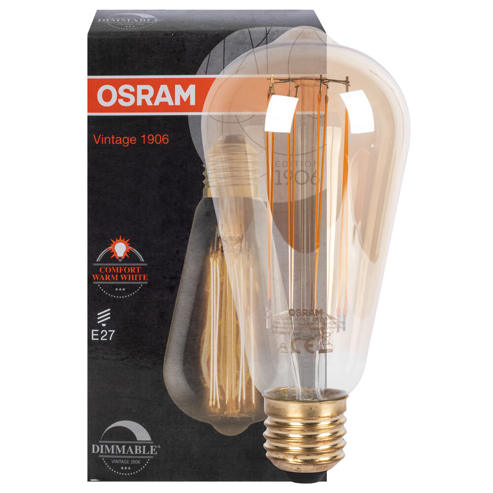 LED-Filament-Lampe, VINTAGE 1906, ULTRA THIN, Edison-Form, gold, E27/5,8W (40W), 470 lm, 2200K
