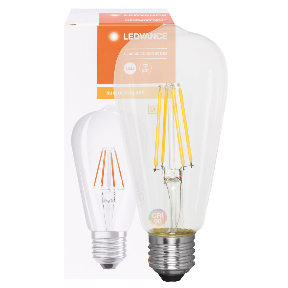 LED-Filament-Lampe, SUPERIOR CLASSIC EDISON, Edison-Form, klar, E27/5,8W (60W), 806 lm, 2700K