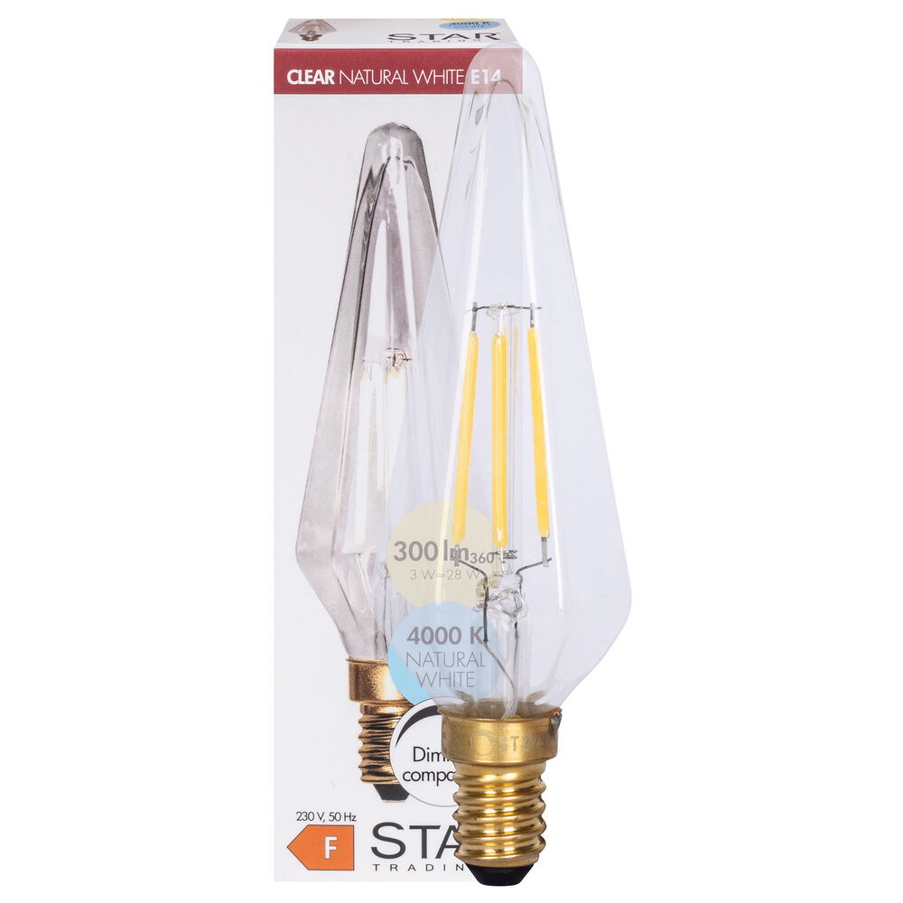 LED-Filament-Lampe, SOFT GLOW, Diamant-Form, klar, E14/3W, 300 lm, 4000K