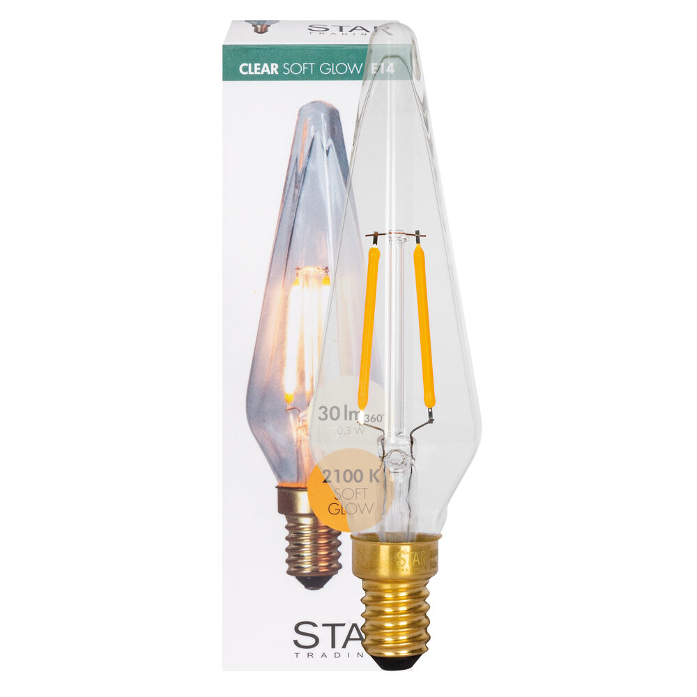 LED-Filament-Lampe, SOFT GLOW, Diamant-Form, klar, E14/0,3W, 30 lm, 2100K