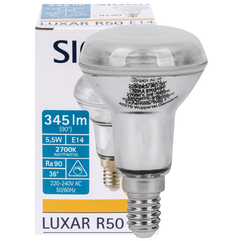 LED-Reflektorlampe, R50, LUXAR, E14/5,5W (50W), 345 lm, 2700K