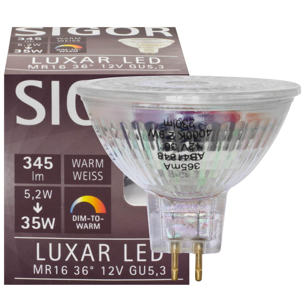 LED-Reflektorlampe, MR16, LUXAR GU5,3/5,2W (35W), 345 lm, 1800-2700K