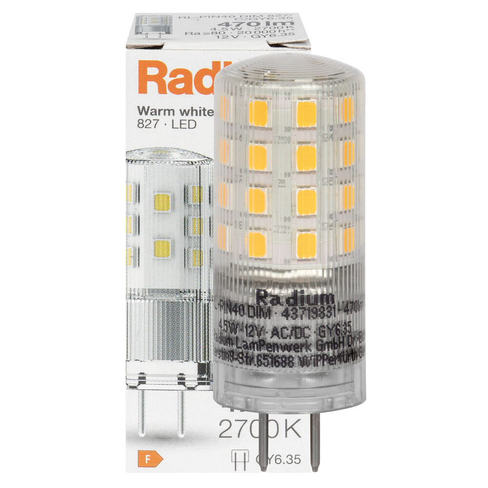 LED-Stiftsockellampe, RL-PIN 40, klar, GY6,35/12V-AC/DC/4,5W (40W), 470 lm, 2700K