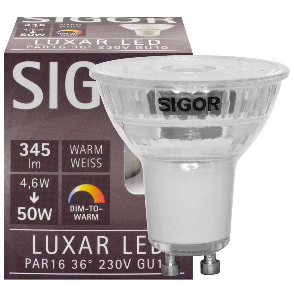 LED-Reflektorlampe, PAR16, LUXAR GU10/4,6W (50W), 345 lm, 1800-2700K