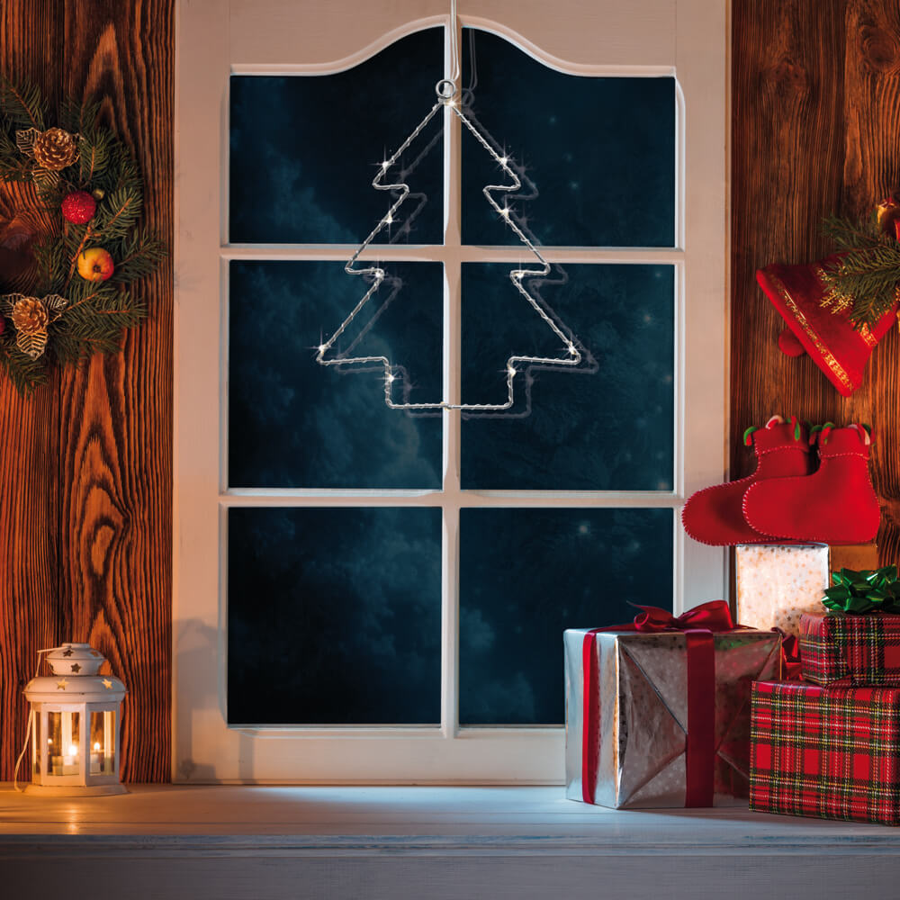LEDFensterbild Tannenbaum, 12 warmweiße LEDs, H 200, B 160