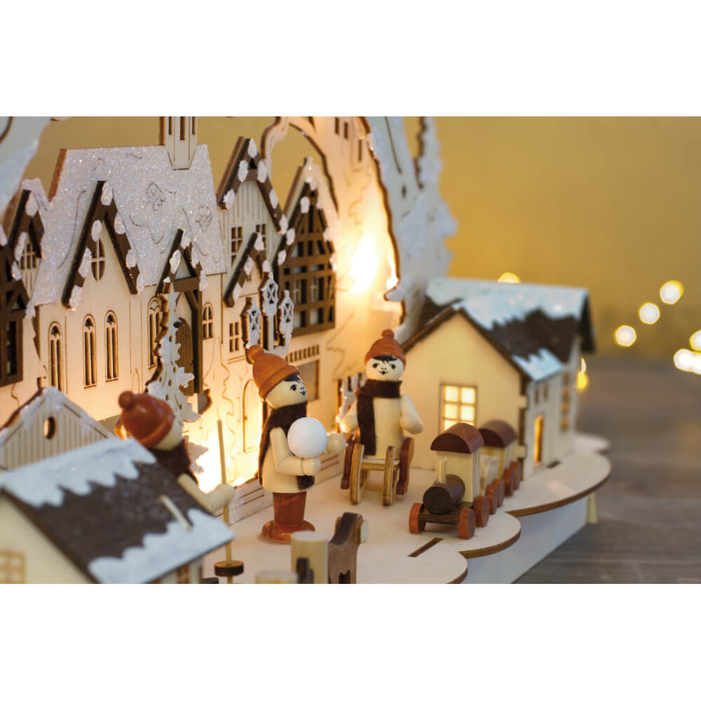 Weihnachtsleuchter, Winterstadt, 11 warmweie LEDs Bild 3