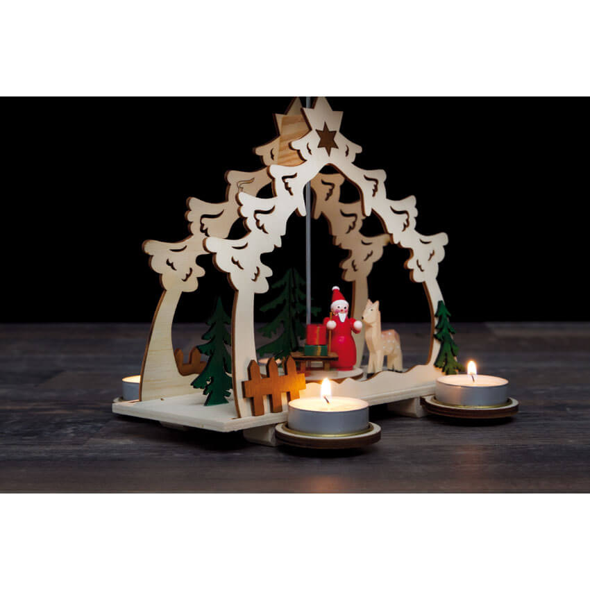 Weihnachtspyramide, Weihnachtsmann und Reh im Wald, für 4 Teelichter Bild 4