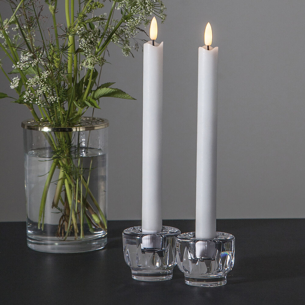 Echtwachs-Tafelkerze, FLAMME ANTIQUE, 1 warmweie flackernde LED, 2er-Set