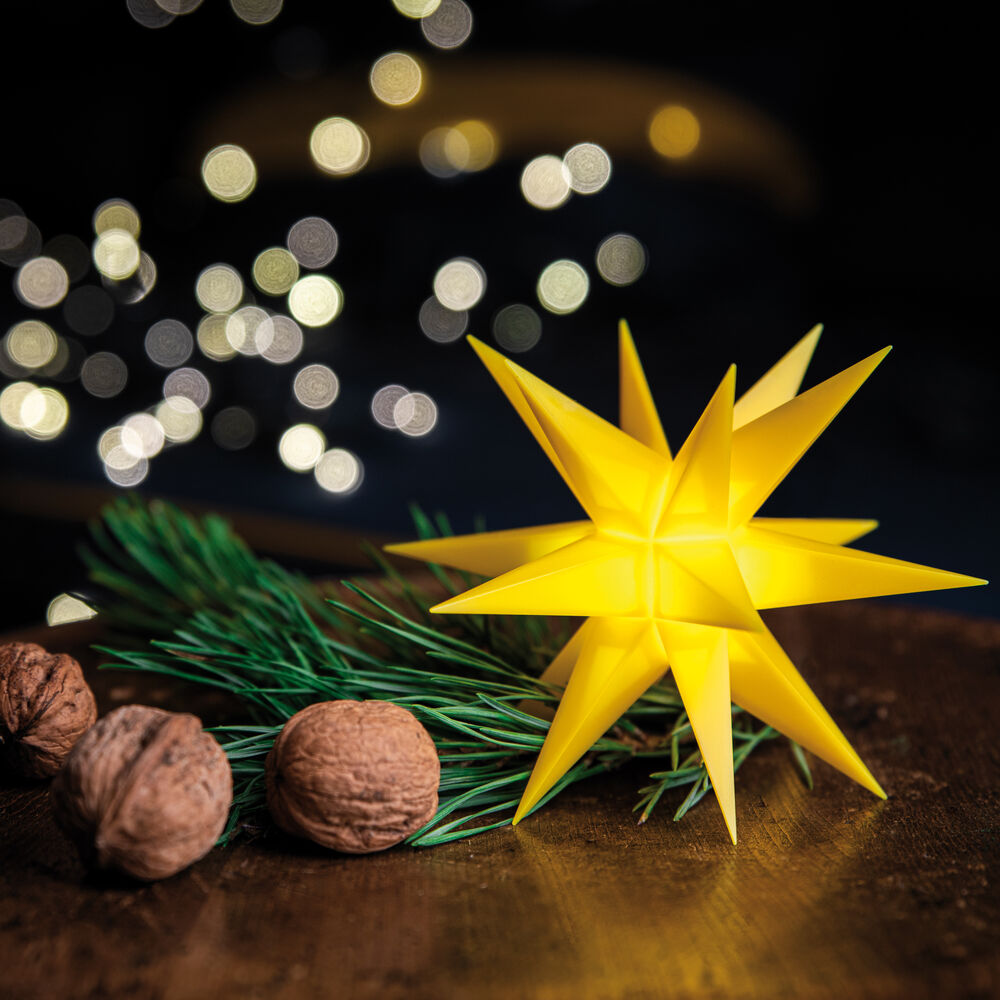 Weihnachtsstern, 1 warmweie LED, mit Batteriebox,  80, gelb Bild 2