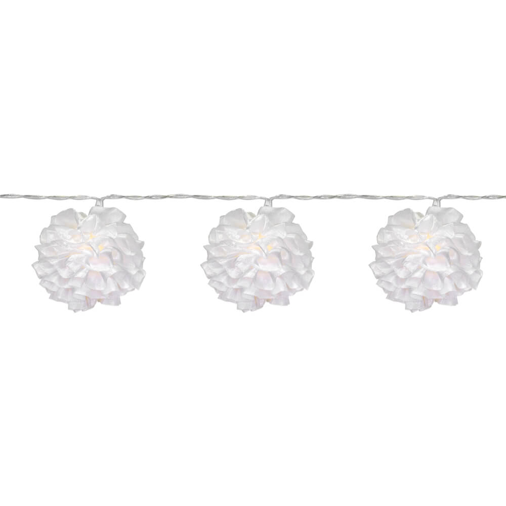 LED-Minilichterkette, 10 warmweie LEDs, weie Stoffblumen Bild 2