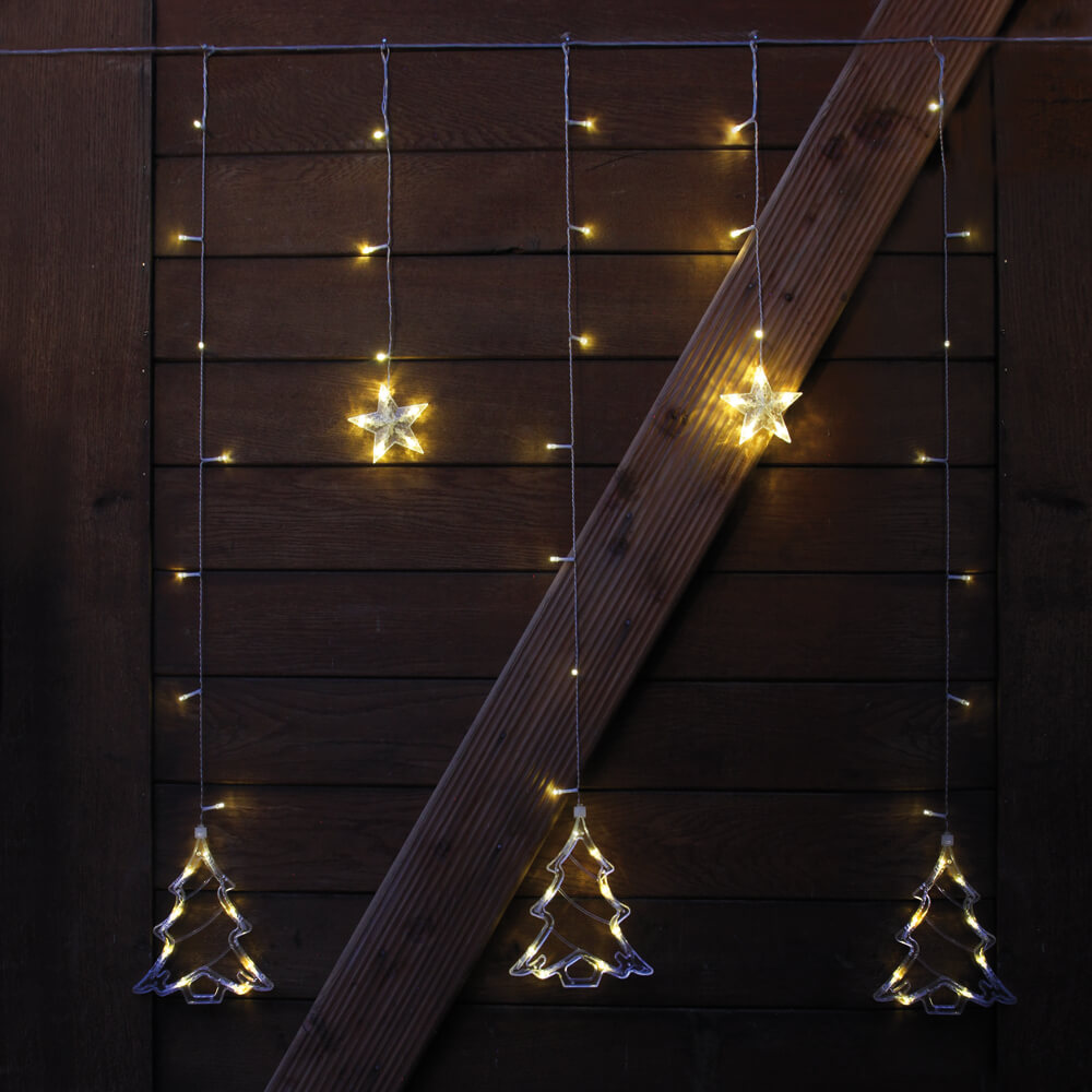 LED-Vorhang, 138 warmweie LEDs, Stern und Tannenbaum