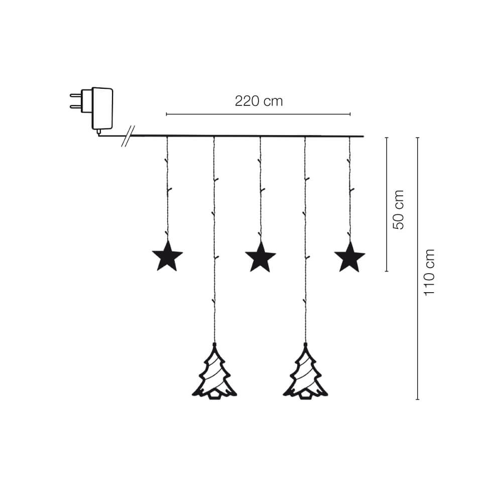 LED-Vorhang, 138 warmweie LEDs, Stern und Tannenbaum Bild 3