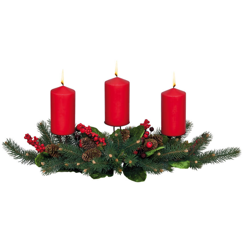geschmcktes Adventsgesteck, B 700, unbeleuchtet, fr 3 Kerzen
