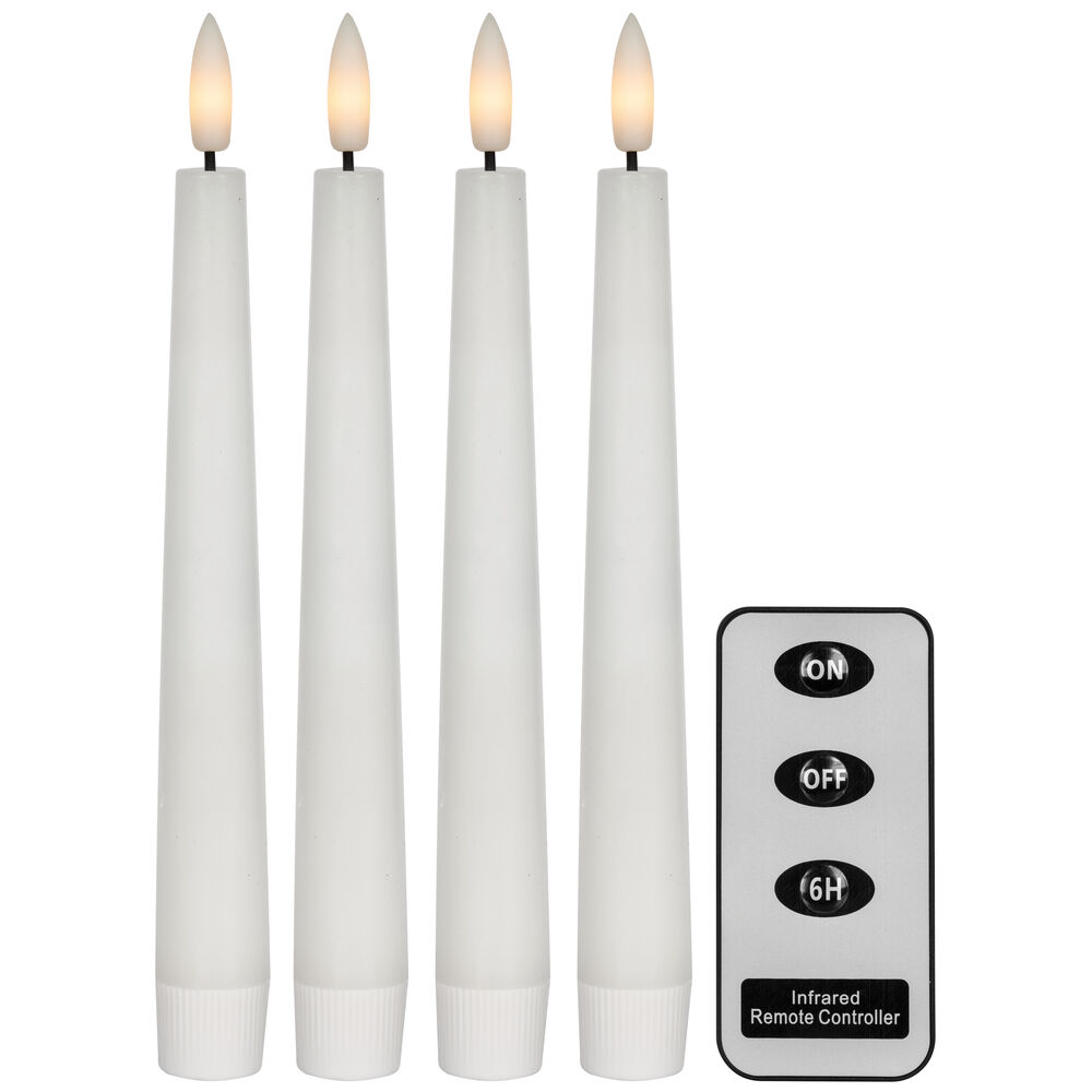 LED-Echtwachskerzen, FLAMME, 1 warmweie flackernde LED, 4er-Set mit Fernbedienung