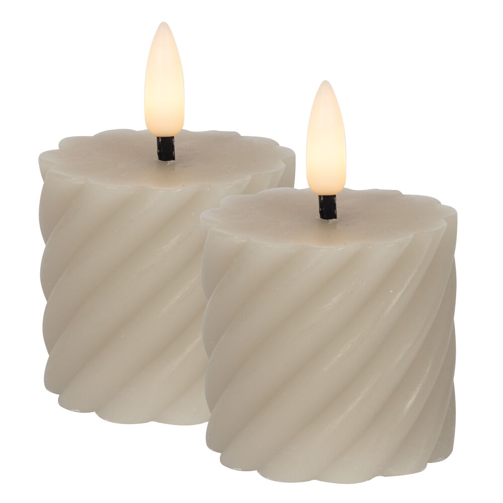 Echtwachskerze, FLAMME SWIRL VOTIVE, 1 warmweie flackernde LED, 2er-Set, H 70,  50