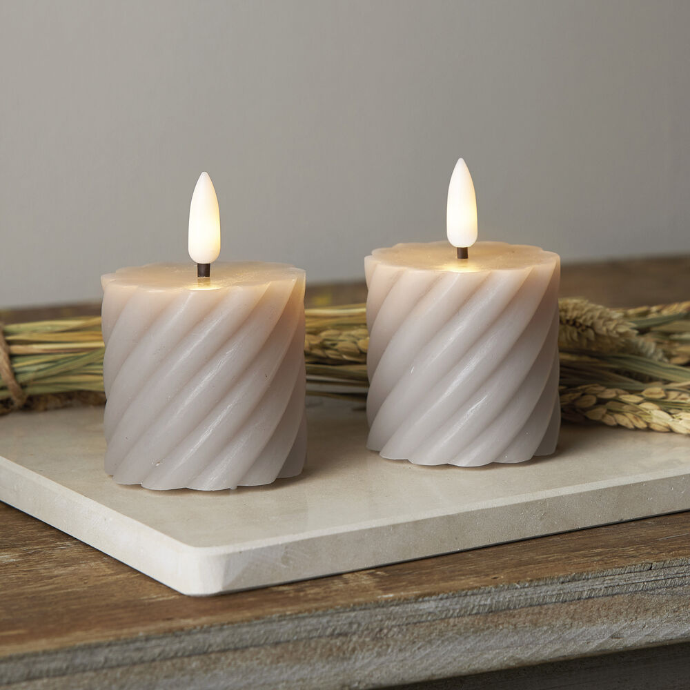 Echtwachskerze, FLAMME SWIRL VOTIVE, 1 warmwei�e flackernde LED, 2er-Set, H 70, � 50