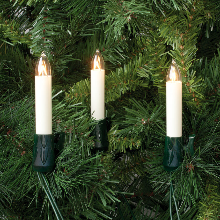 Weihnachtsbaumkette, klar/elfenbein, 15 x E10/15V/3W