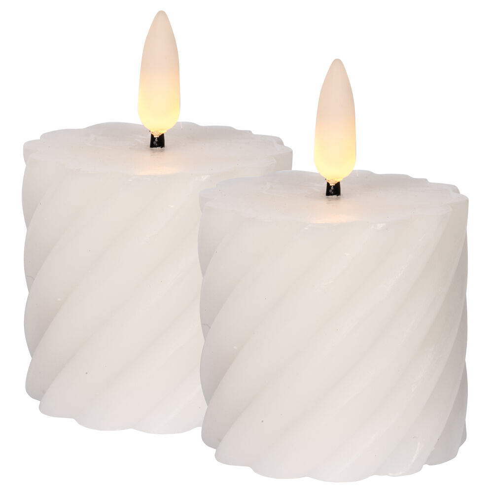 LED-Echtwachskerzen, FLAMME SWIRL VOTIVE, 1 warmweie flackernde LED, 2er-Set, H 70,  50