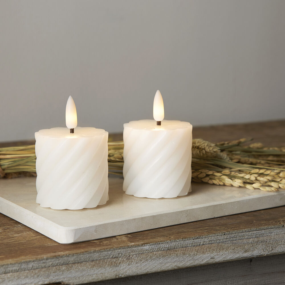 LED-Echtwachskerze, FLAMME SWIRL VOTIVE, 1 warmweie flackernde LED, 2er-Set, H 70,  50 Bild 2