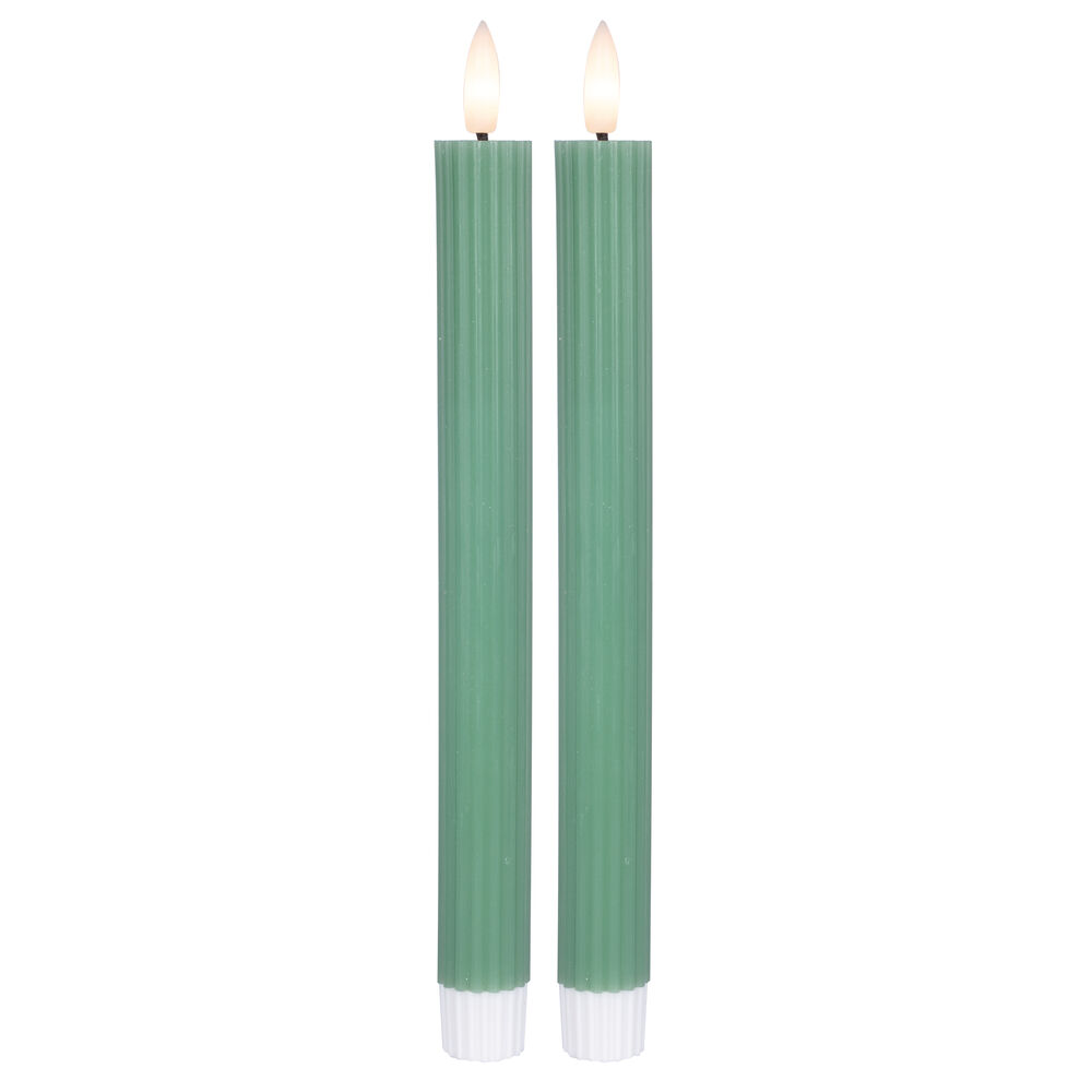Echtwachs-Tafelkerze, FLAMME STRIPE, 1 warmweie flackernde LED, 2er-Set, H 250,  21, grn