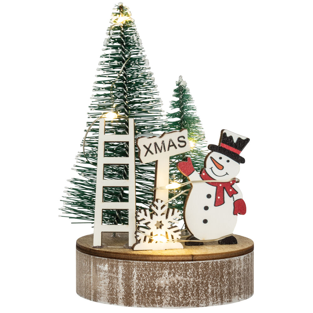 LED-Tischdekoration, Schneemann mit Leiter, 5 warmweie LEDs