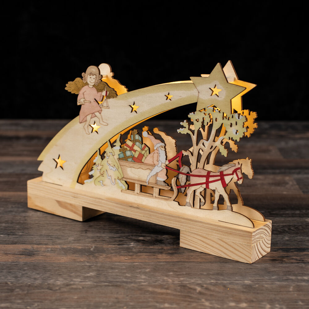 LED-Weihnachtsleuchter, Weihnachtsmann mit Schlitten, 5 warmweie LEDs