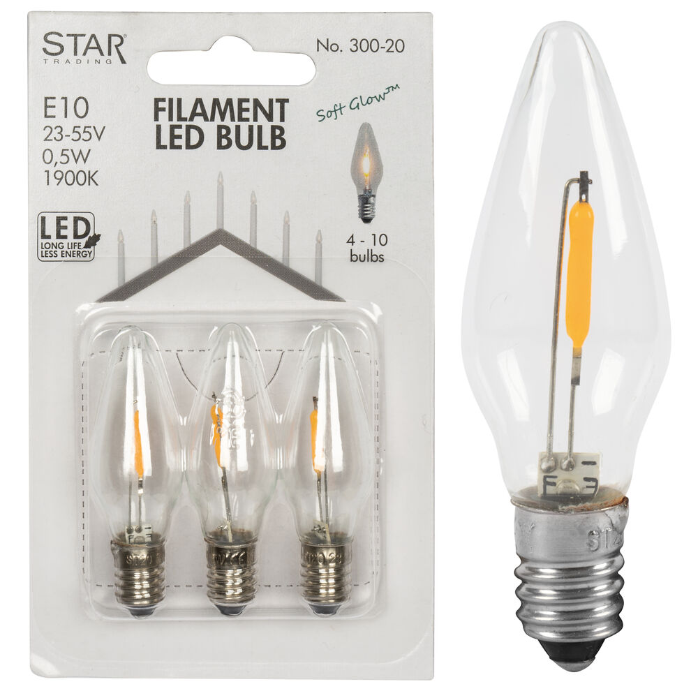 LED-Filament-Topkerze, klar, E10/23-55V/0,5W, 1900K