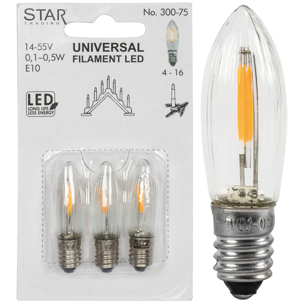 LED-Filament-Topkerze, klar, E10/14-55V/0,1-0,5W, 2100K