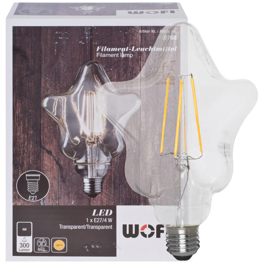 Deko-LED-Leuchtmittel, Stern, Filament klar,  E27/4W, 300 lm, 1800K