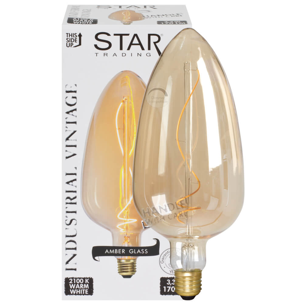 LED-Filament-Lampe, Kerzen-Form, amber, E27/3,3W, 170 lm, 2100K, H 300,  125