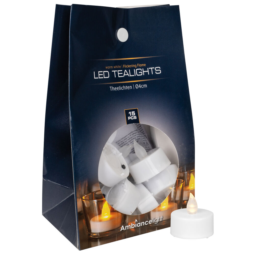 LED-Teelichter, je 1 warmweie flackernde LED, 15er-Set