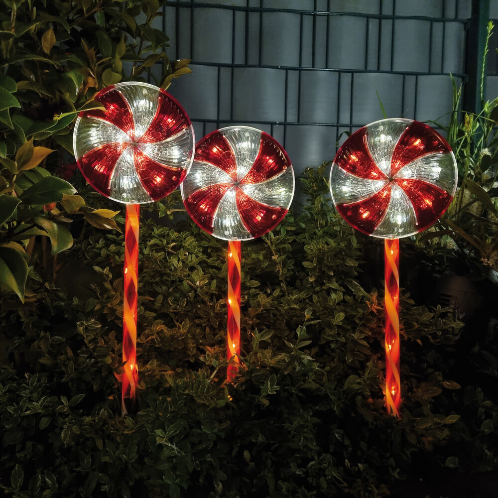 Erdspiee, Zuckerstangenlolly, 60 warmweie LEDs, 3er-Set