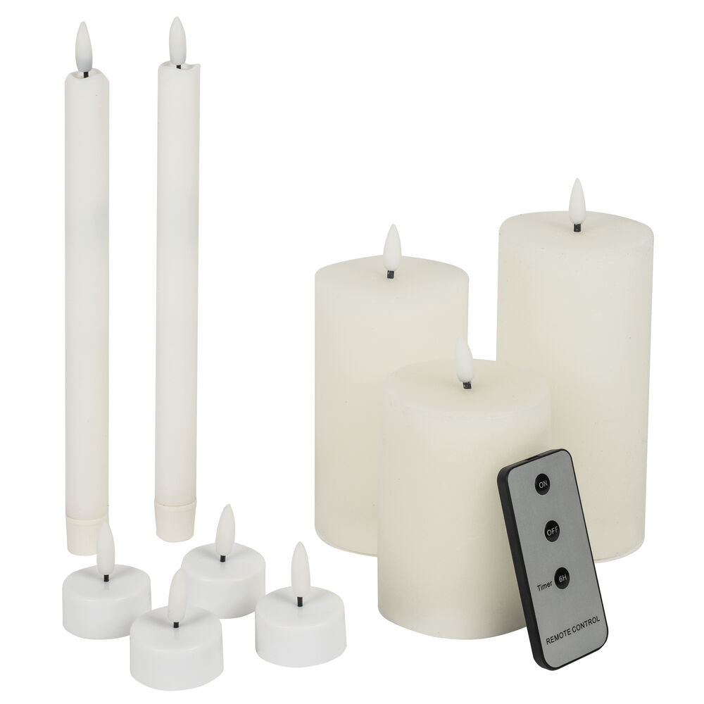 Kerzen-Set, je 1 warmweie LED, 9-teilig