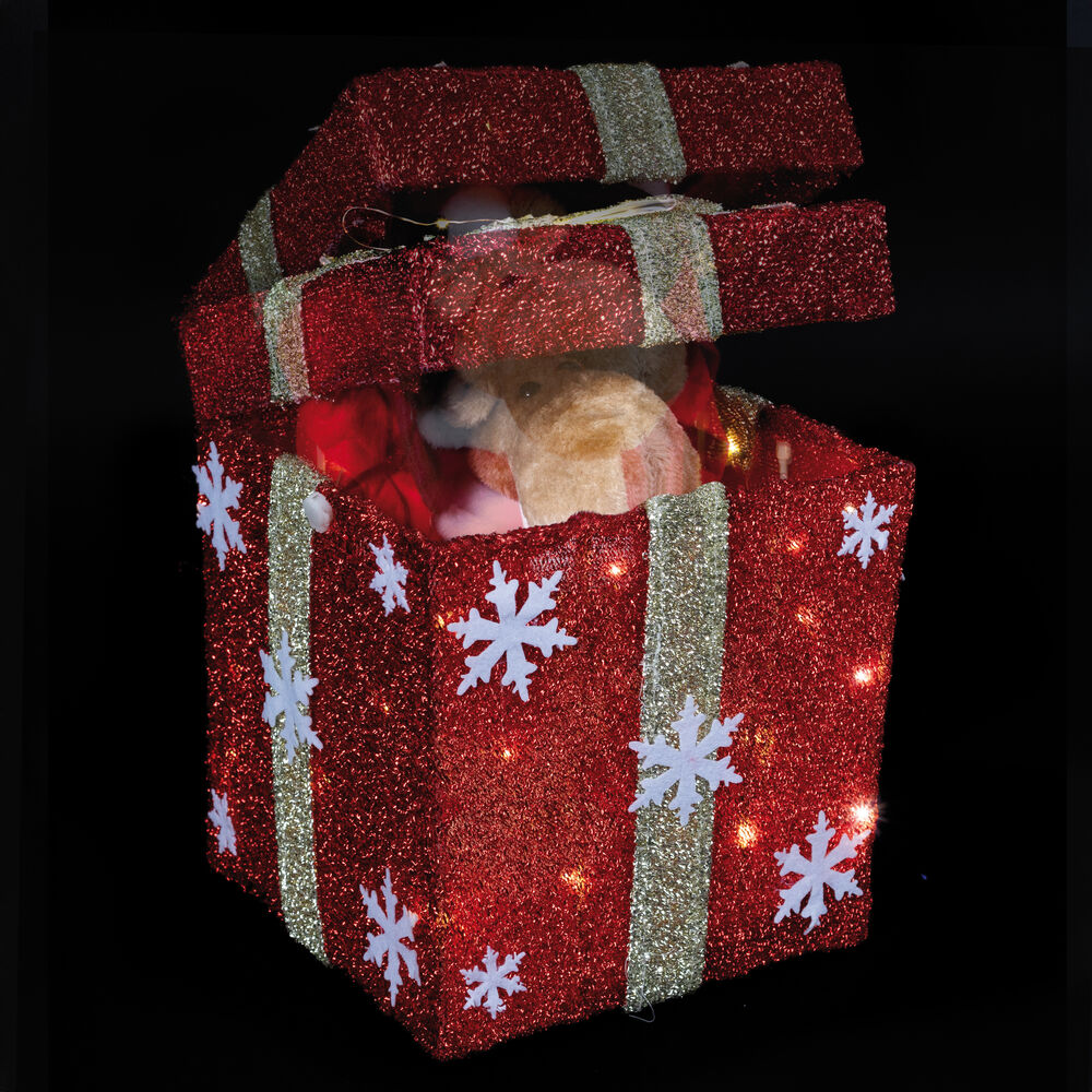 Rentier in Geschenkbox, mit Bewegungen und Musik, warmweie LEDs Bild 2
