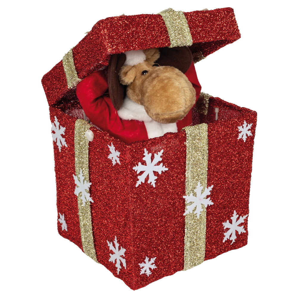Rentier in Geschenkbox, mit Bewegungen und Musik, warmweie LEDs Bild 3